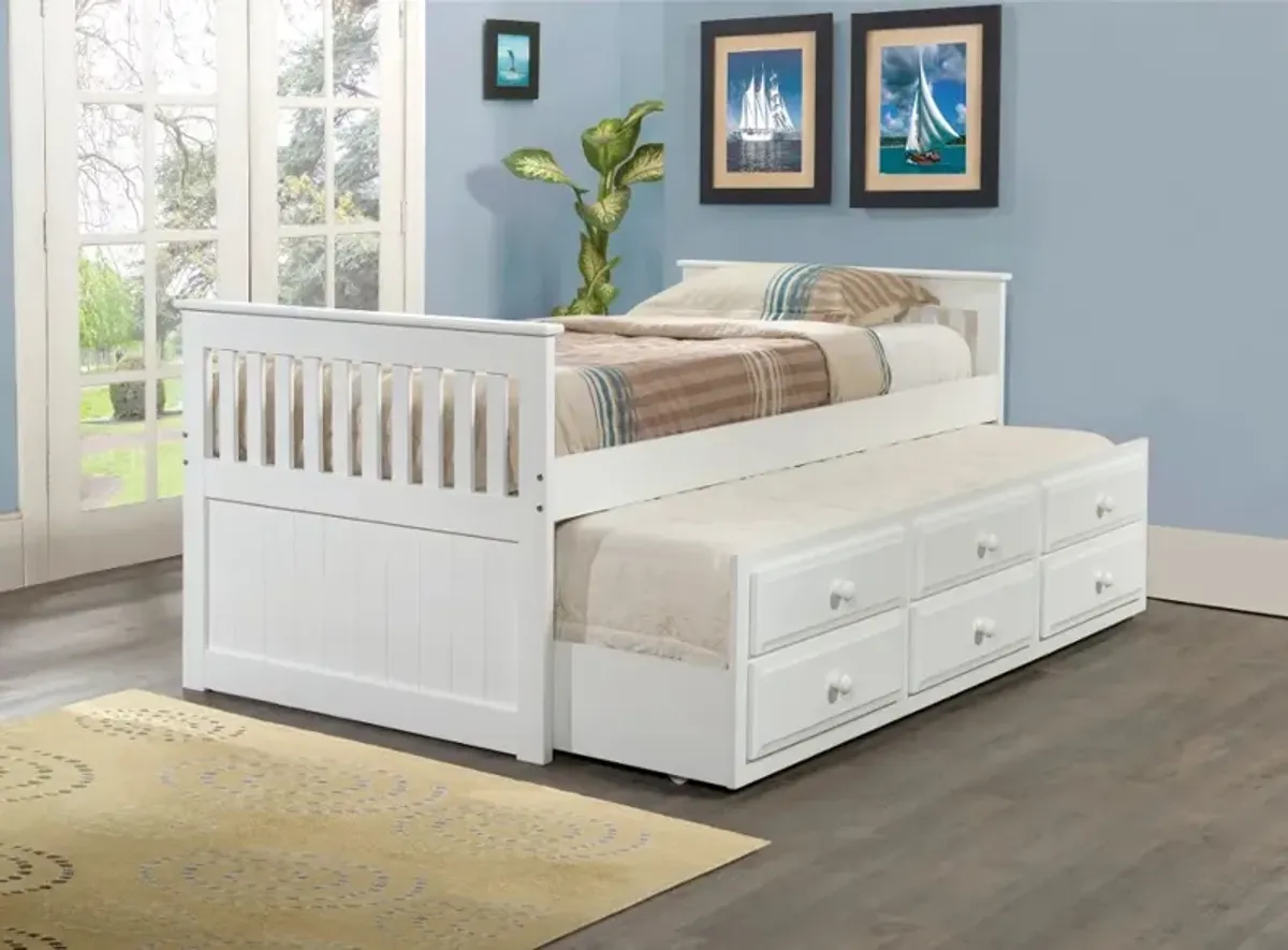 Cappuccino White Twin Captain's Bed with Trundle and Storage