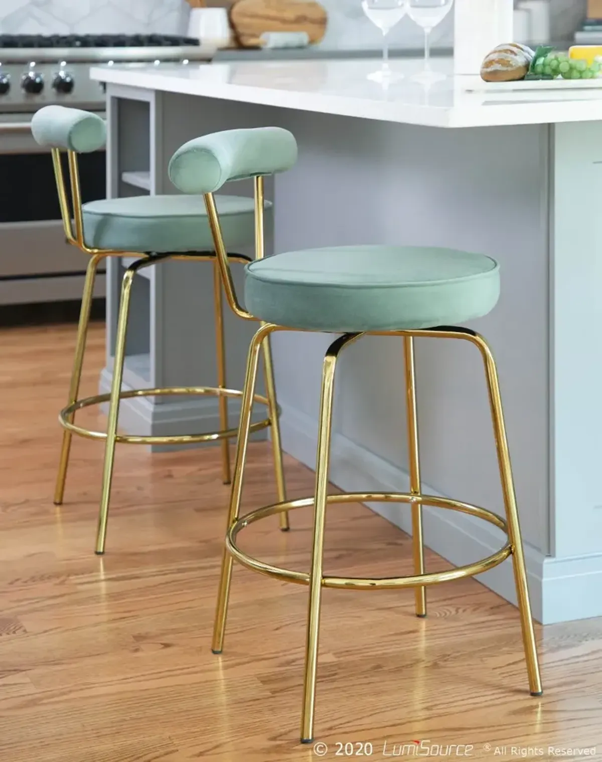 Contemporary Sage Green and Gold Swivel Counter Height Stool (Set...