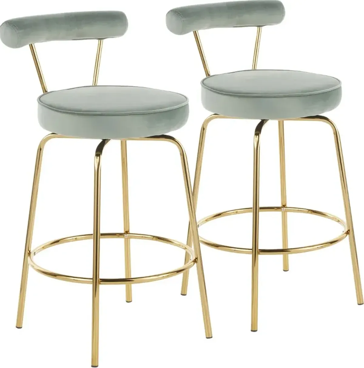 Contemporary Sage Green and Gold Swivel Counter Height Stool (Set of 2) - Rhonda