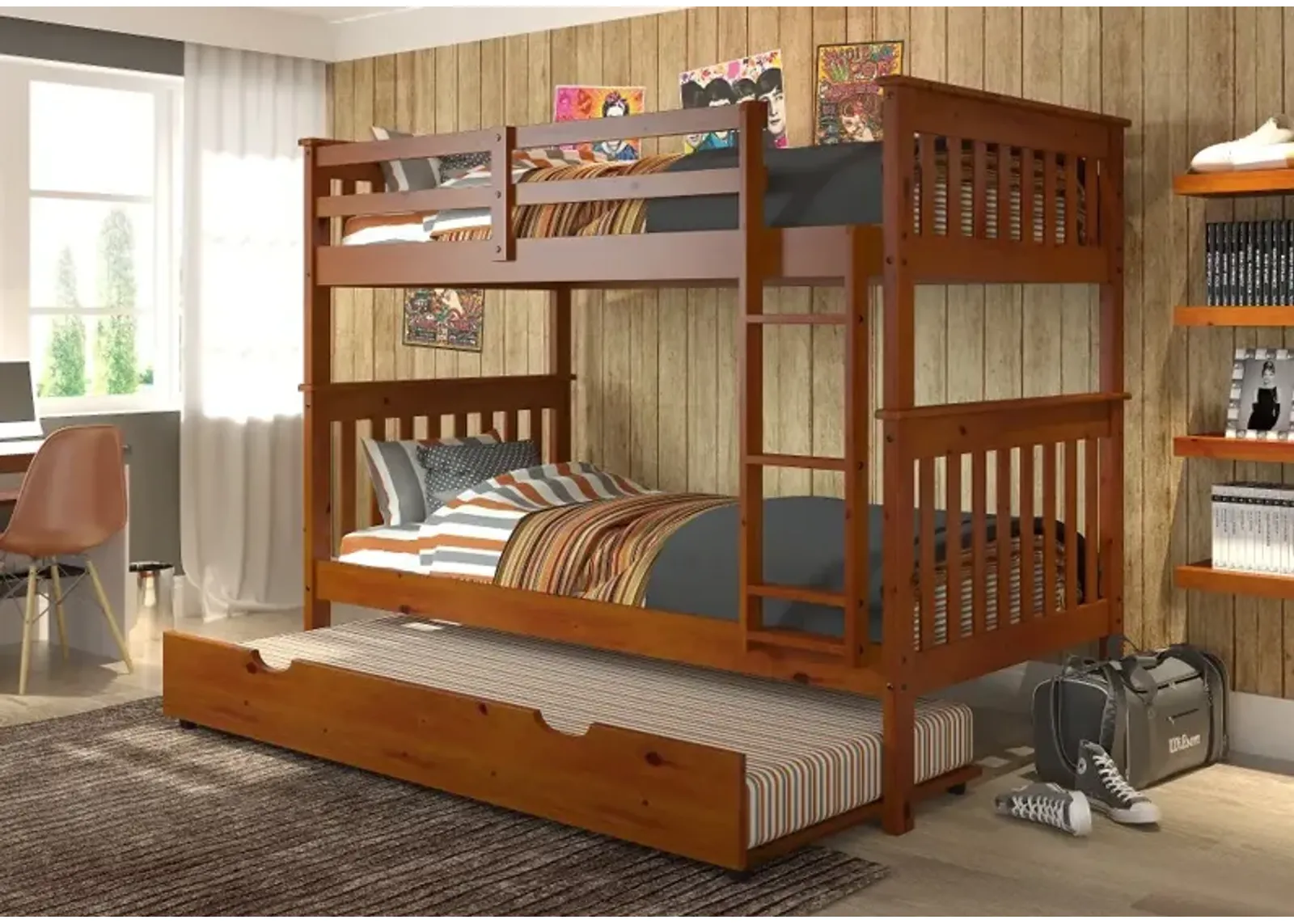 Craftsman Espresso Brown Twin-over-Twin Bunk Bed with Trundle