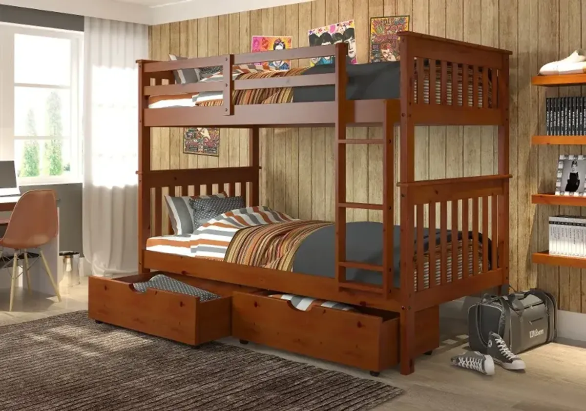 Craftsman Espresso Brown Twin-over-Twin Bunk Bed with Storage