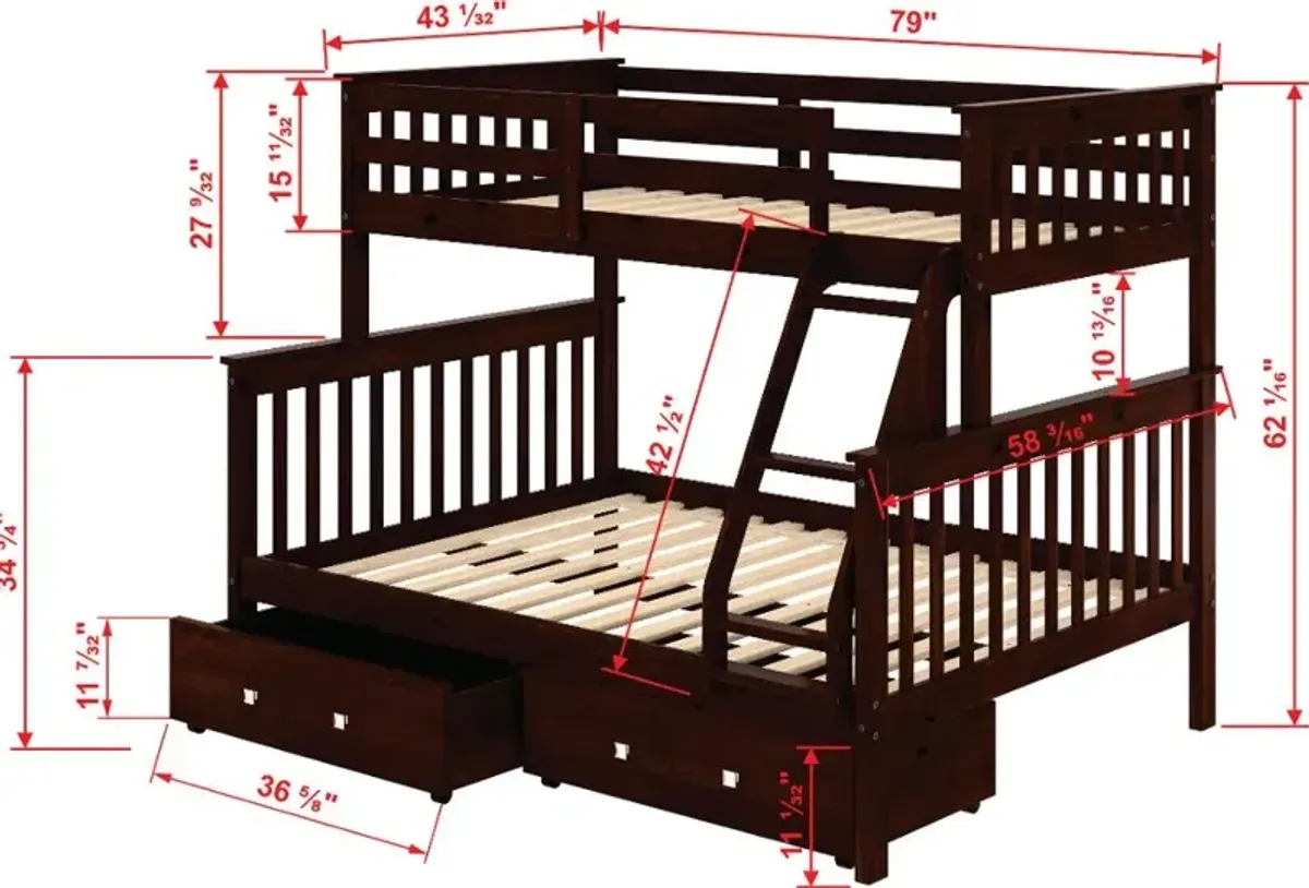 Dark Cappuccino Brown Twin-over-Full Bunk Bed - Craftsman