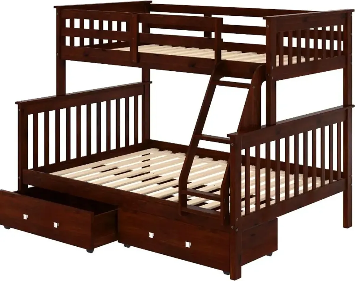 Dark Cappuccino Brown Twin-over-Full Bunk Bed - Craftsman