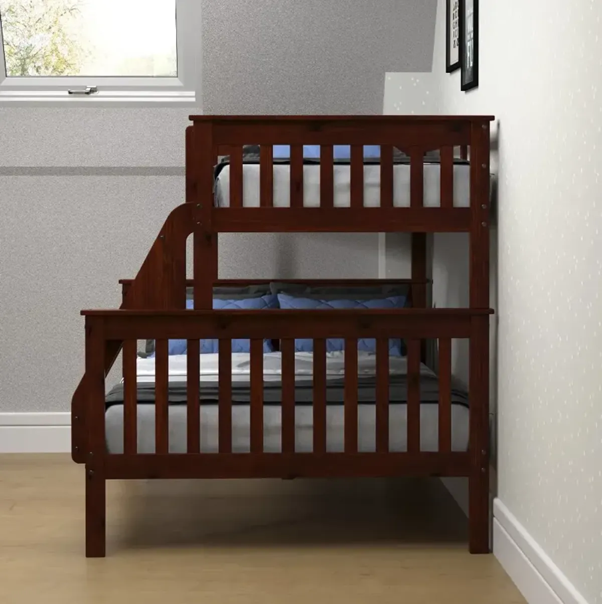 Dark Cappuccino Brown Twin-over-Full Bunk Bed - Craftsman