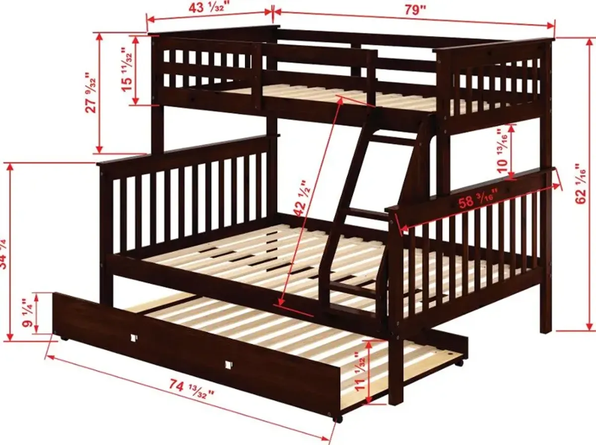 Dark Cappuccino Brown Twin-over-Full Bunk Bed - Craftsman