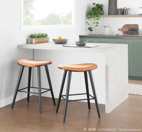 Mid Century 26 Inch Counter Height Stool (Set of 2) - Saddle