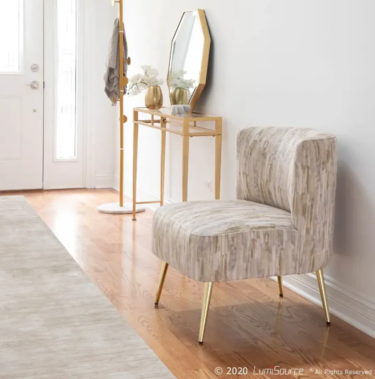 Contemporary Light Brown Slipper Chair with Gold Legs - Luna