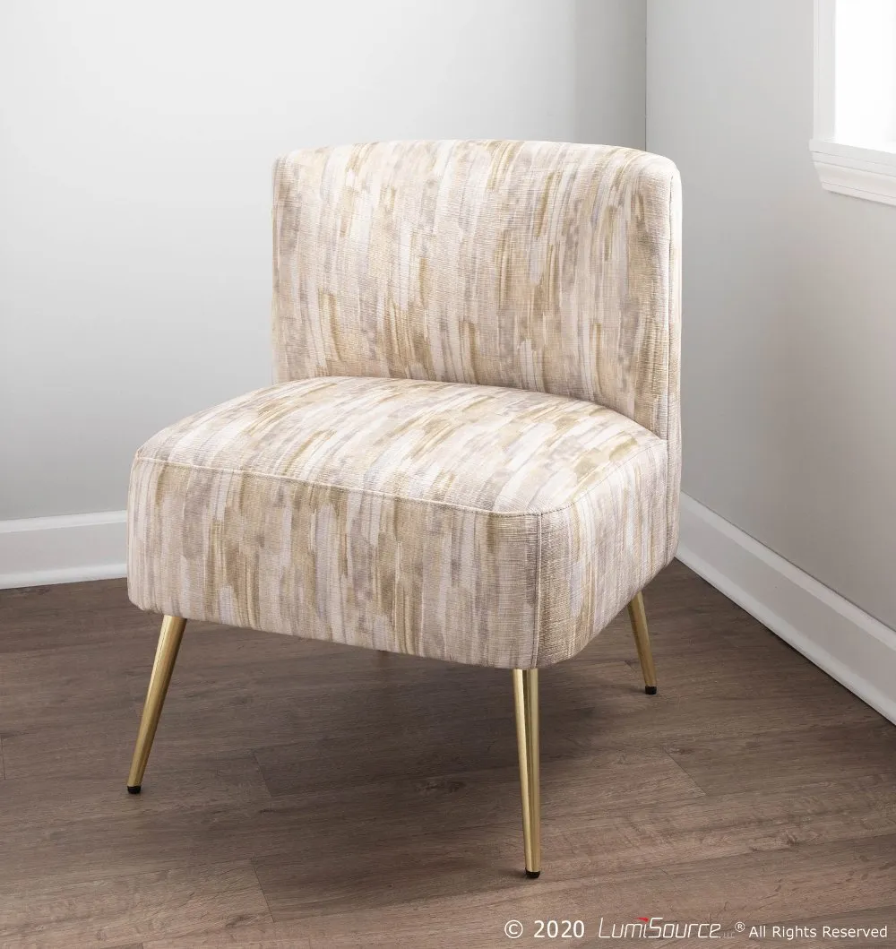 Contemporary Light Brown Slipper Chair with Gold Legs - Luna