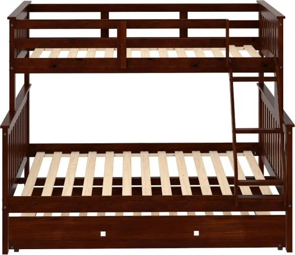 Dark Brown Twin-over-Full Bunk Bed with Trundle - Craftsman