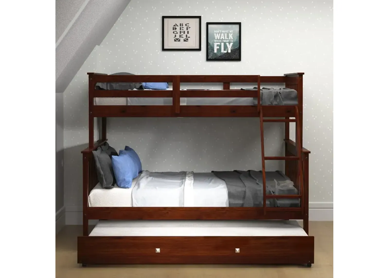 Dark Brown Twin-over-Full Bunk Bed with Trundle - Craftsman