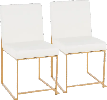 Fuji White and Gold Leather Dining Chairs, Set of 2