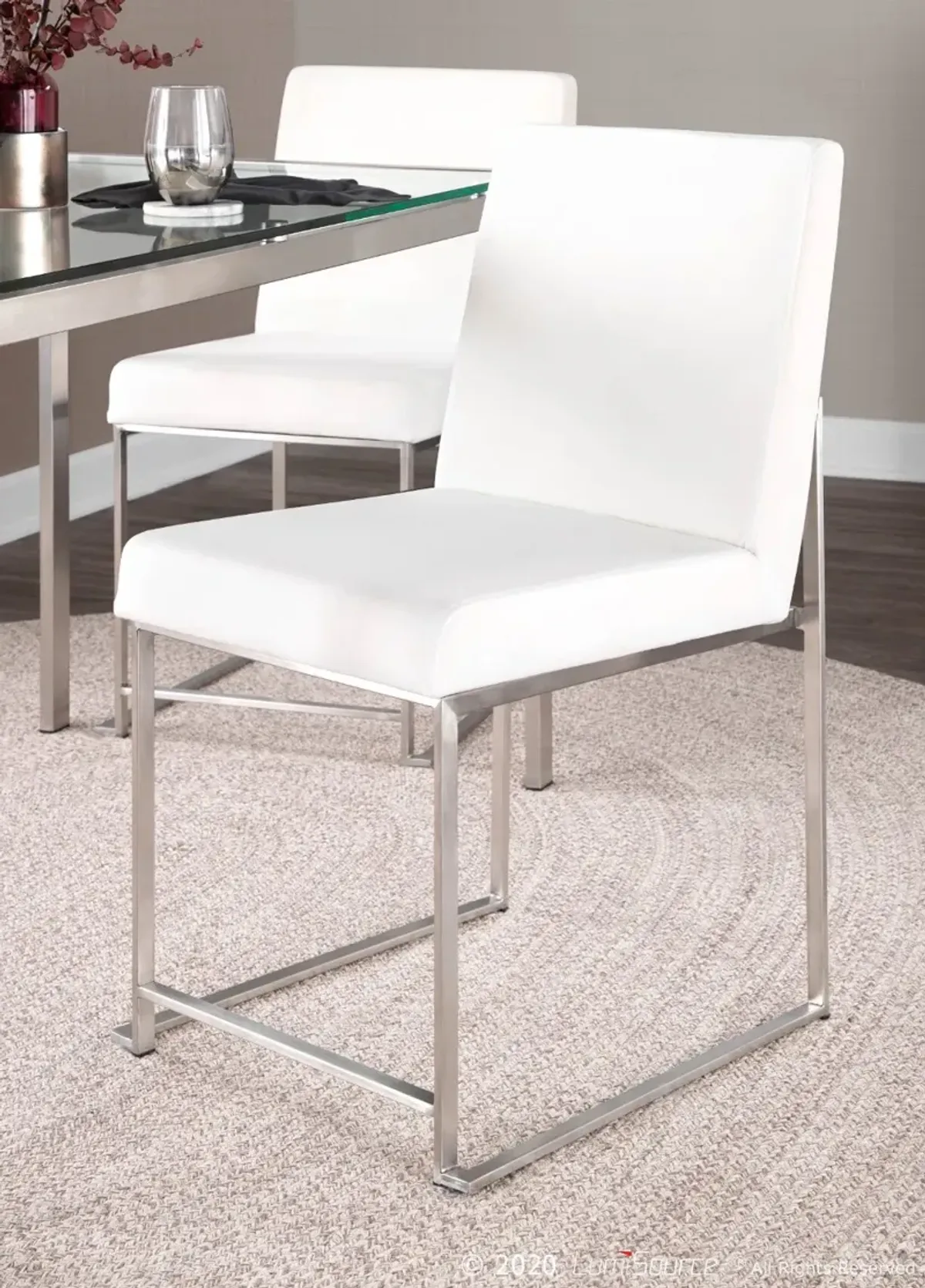 Fuji White and Silver Dining Chairs, Set of 2