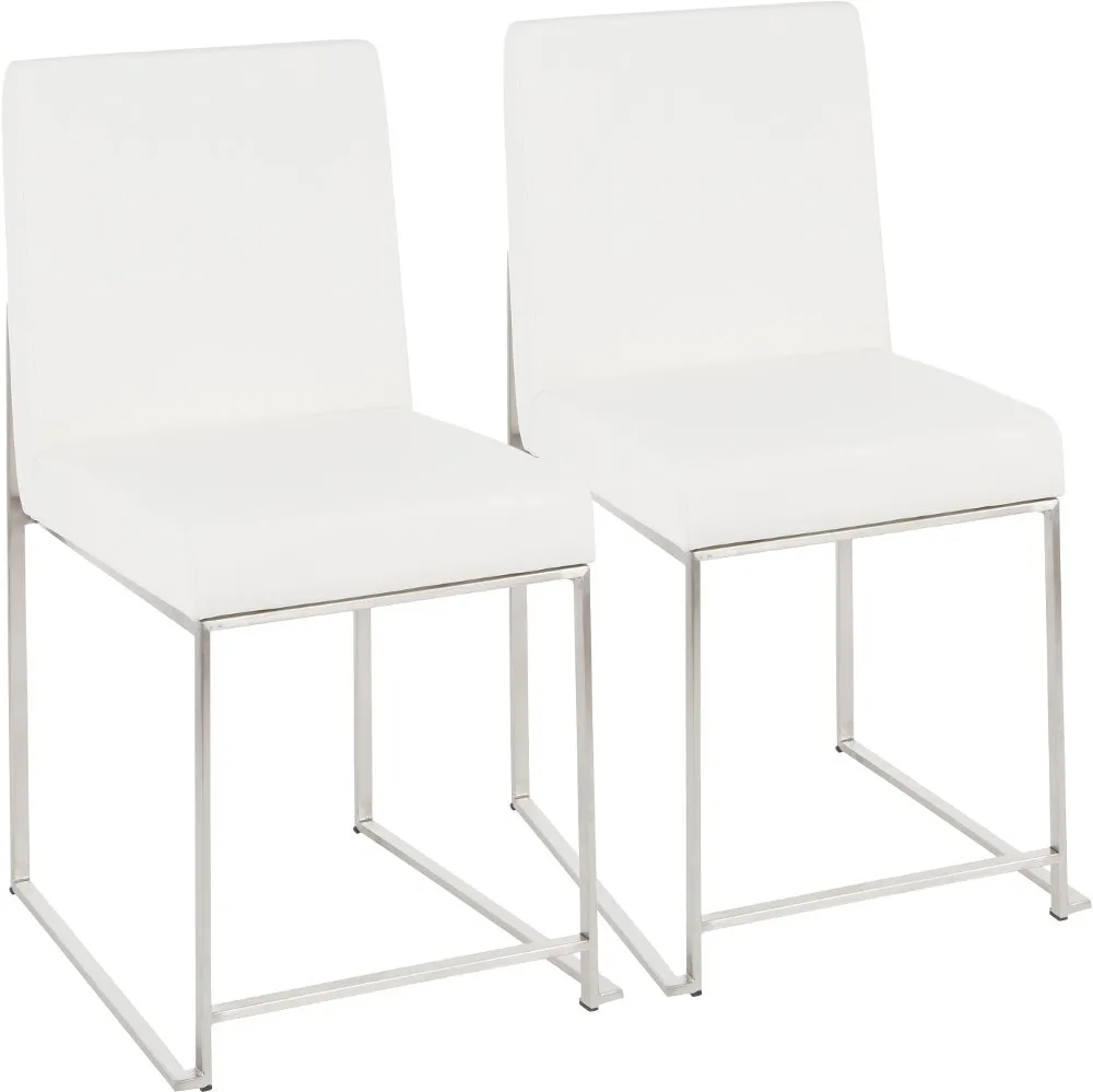 Fuji White and Silver Leather Dining Chairs, Set of 2