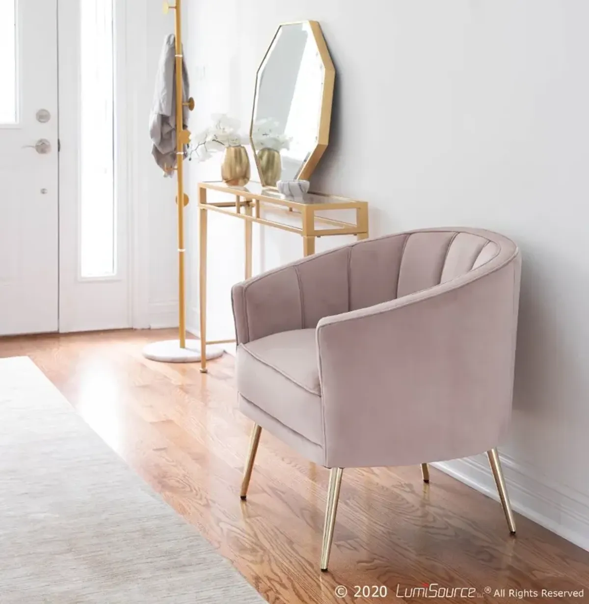 Tania Blush Pink Velvet Glam Accent Chair