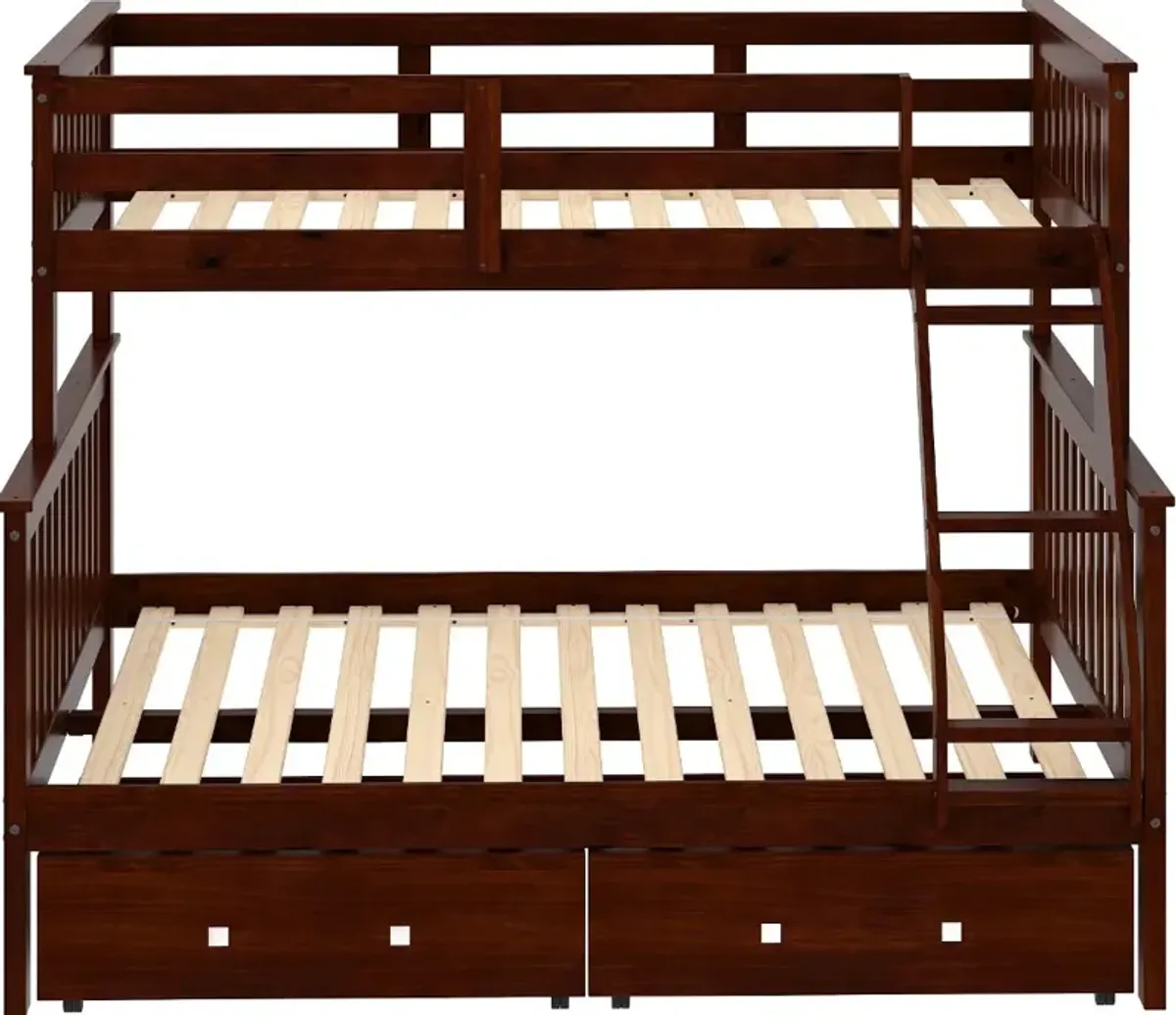 Dark Brown Twin-over-Full Bunk Bed with Storage - Craftsman