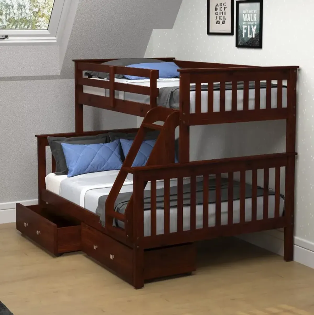 Dark Brown Twin-over-Full Bunk Bed with Storage - Craftsman