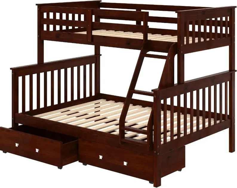 Dark Brown Twin-over-Full Bunk Bed with Storage - Craftsman