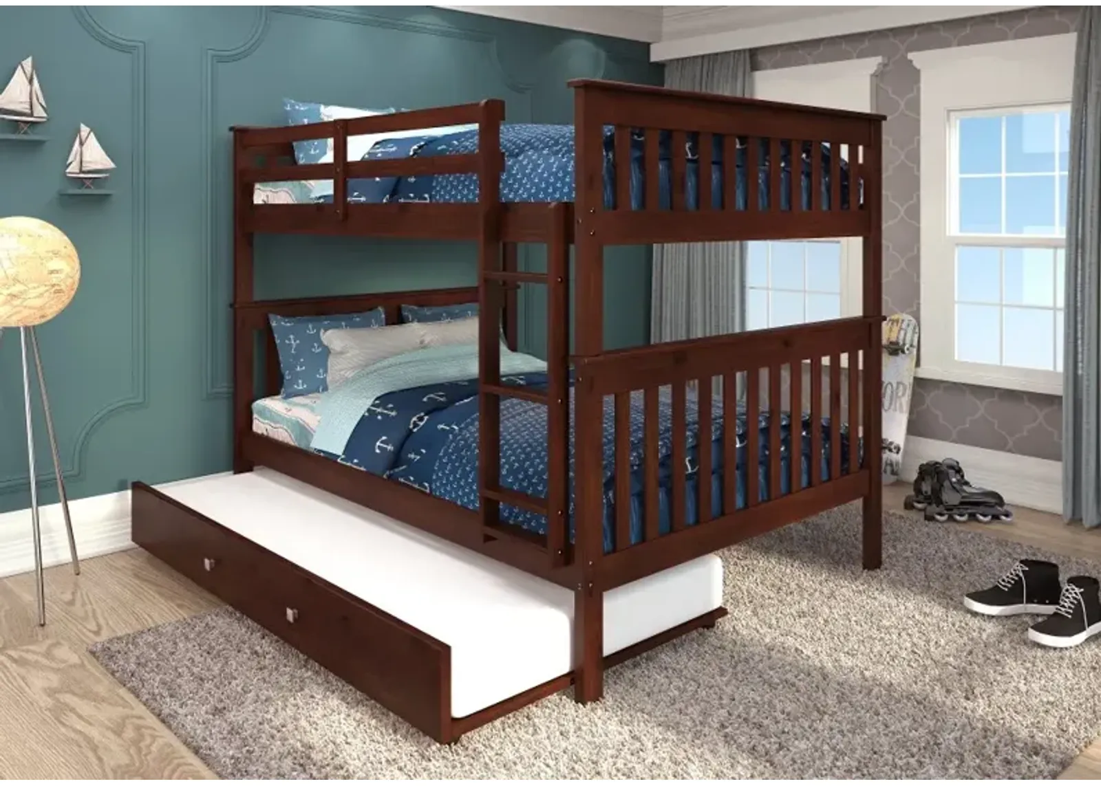 Craftsman Brown Full-over-Full Bunk Bed with Trundle