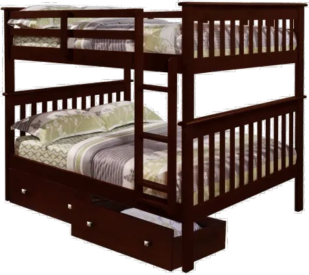 Dark Brown Full-over-Full Bunk Bed with Storage - Craftsman