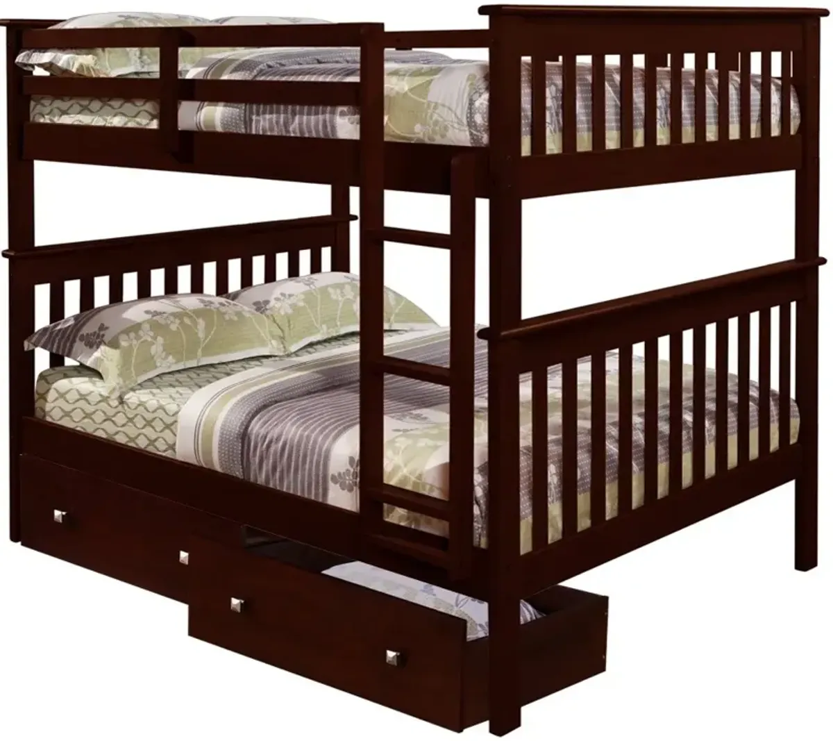 Dark Brown Full-over-Full Bunk Bed with Storage - Craftsman