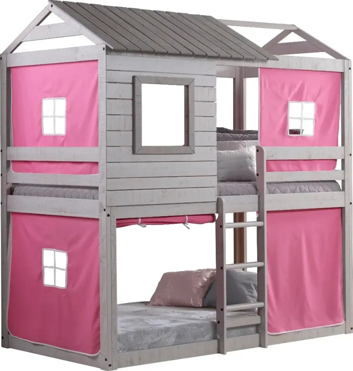 Rustic Gray Twin over Twin Bunk Bed - Tree Fort