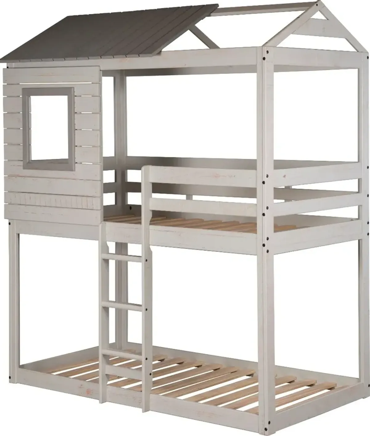 Rustic Gray Twin over Twin Bunk Bed - Tree Fort