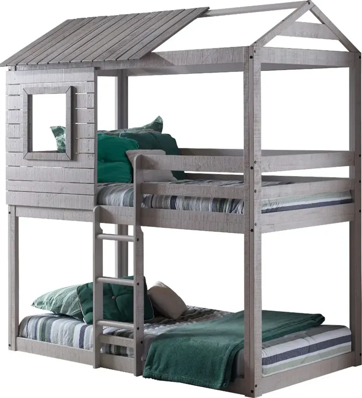 Rustic Gray Twin over Twin Bunk Bed - Tree Fort