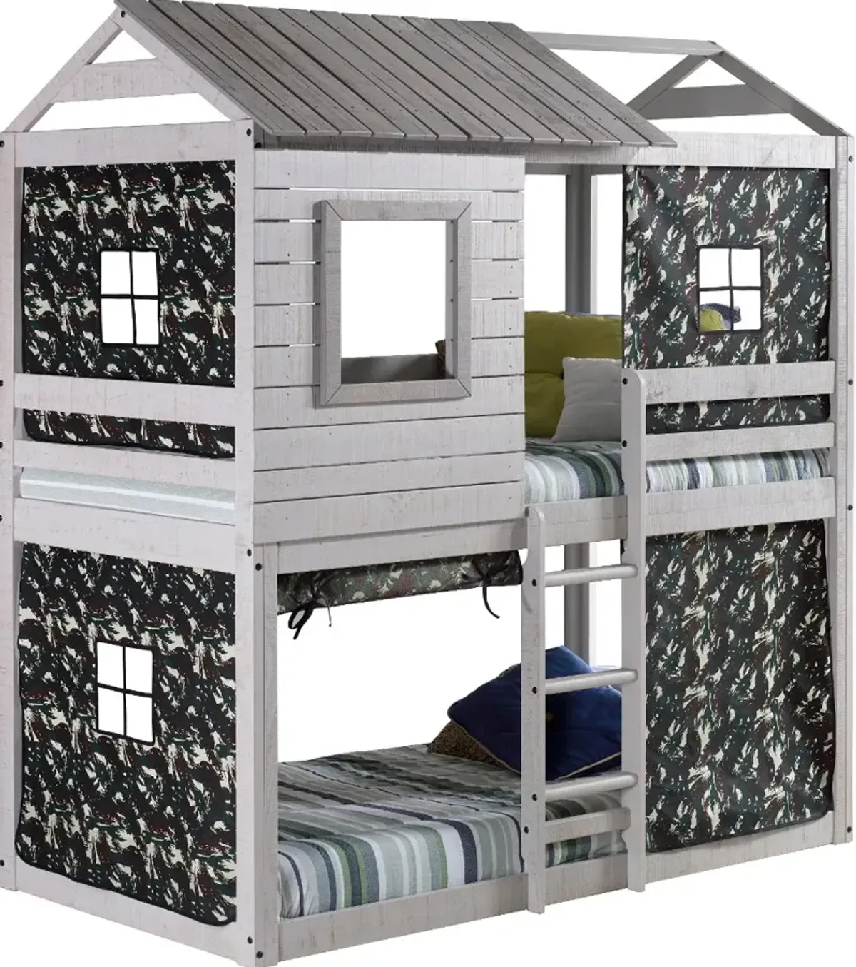 Rustic Gray Twin over Twin Bunk Bed - Tree Fort