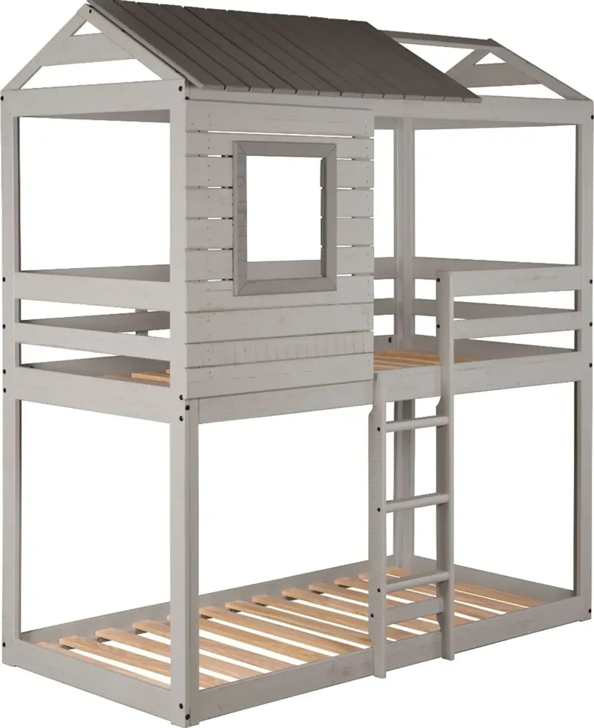 Rustic Gray Twin over Twin Bunk Bed - Tree Fort