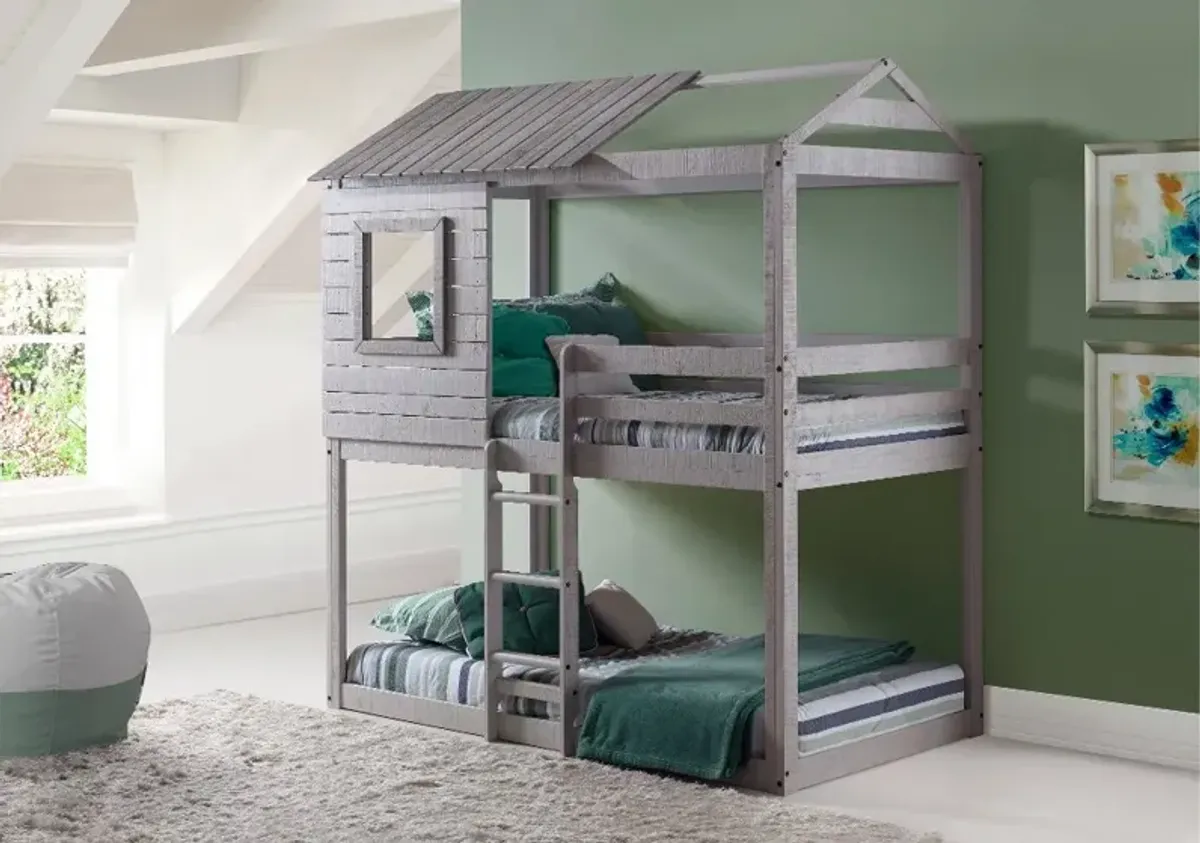 Rustic Gray Twin over Twin Bunk Bed - Tree Fort