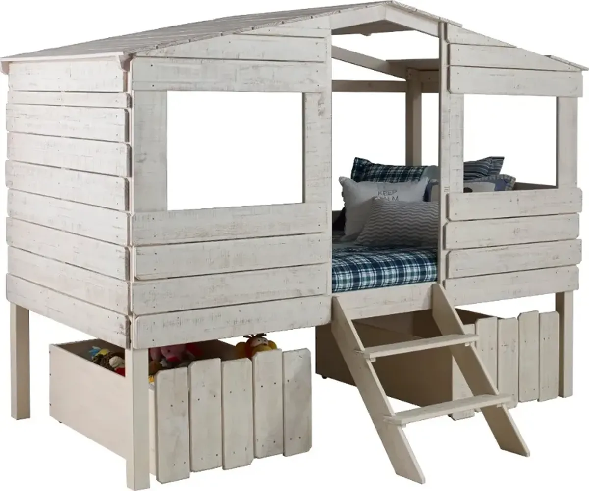 Rustic Sand Twin Loft Bed with Storage Drawers - Treehouse