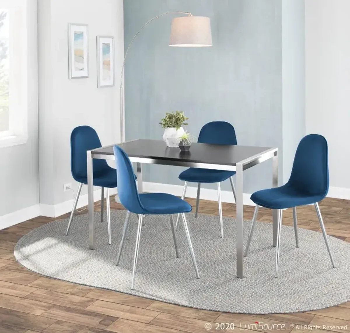 Contemporary Blue and Chrome Dining Room Chair (Set of 2) - Pebble