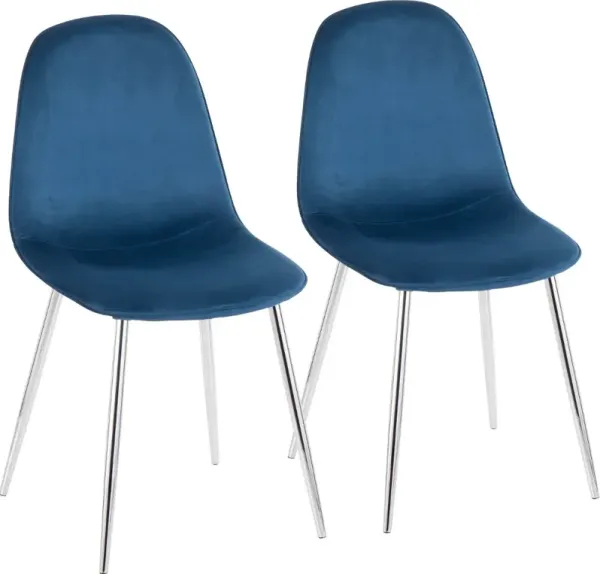 Contemporary Blue and Chrome Dining Room Chair (Set of 2) - Pebble