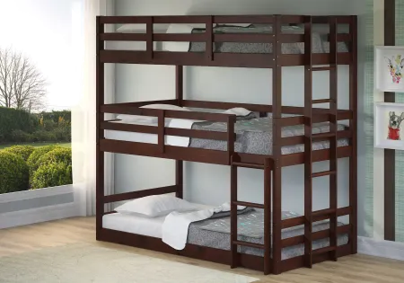 Cappuccino Brown Triple Twin Bunk Bed - James