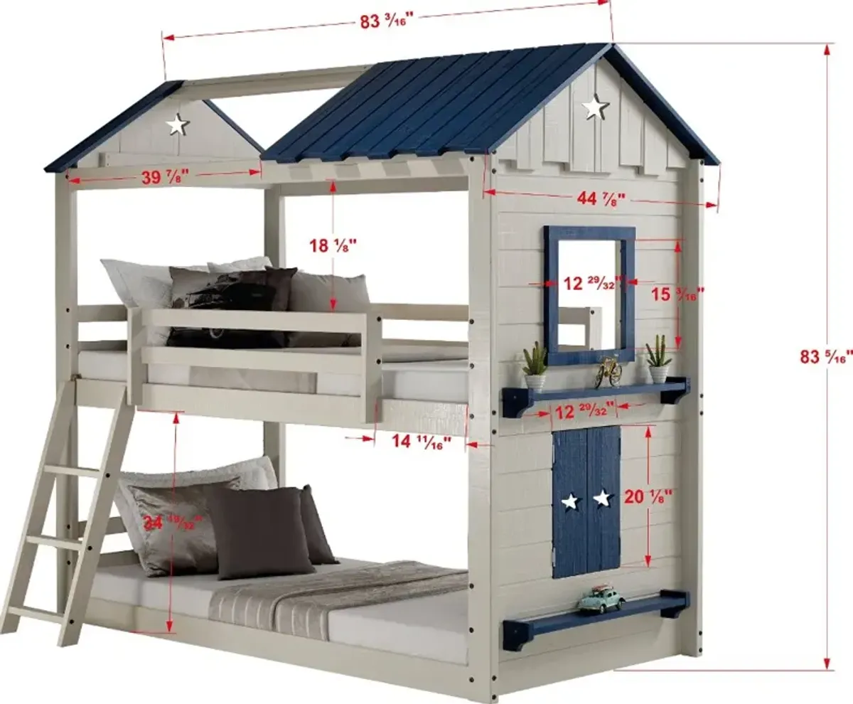 White and Blue Twin-over-Twin Bunk Bed - Star Gaze