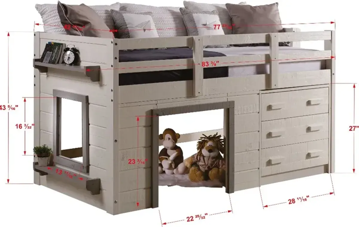 Sweet Dreams White and Gray Twin Low Loft Bed