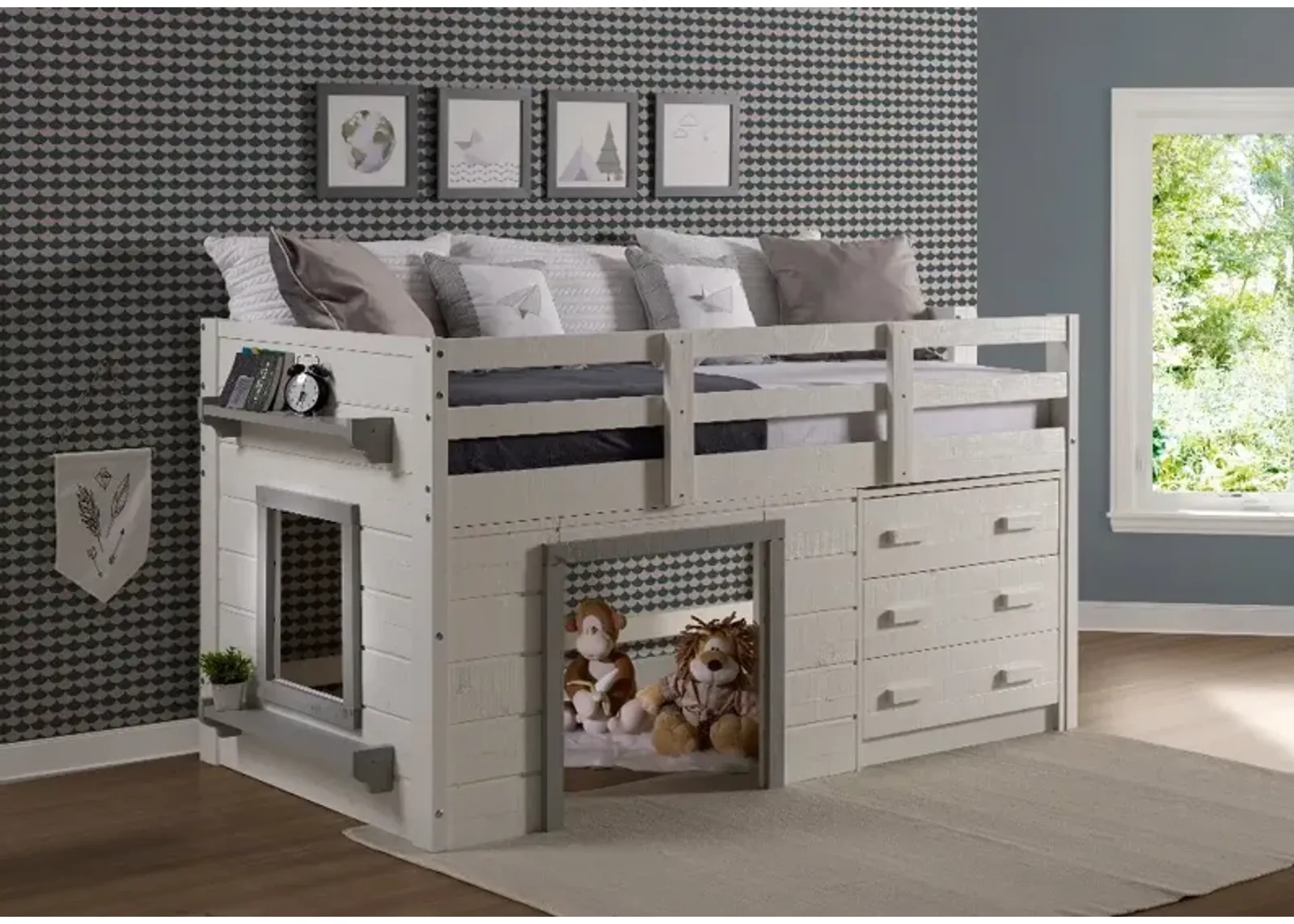 Sweet Dreams White and Gray Twin Low Loft Bed