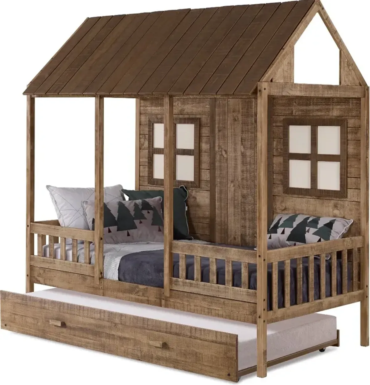 Rustic Driftwood Twin Low Loft Bed - Front Porch