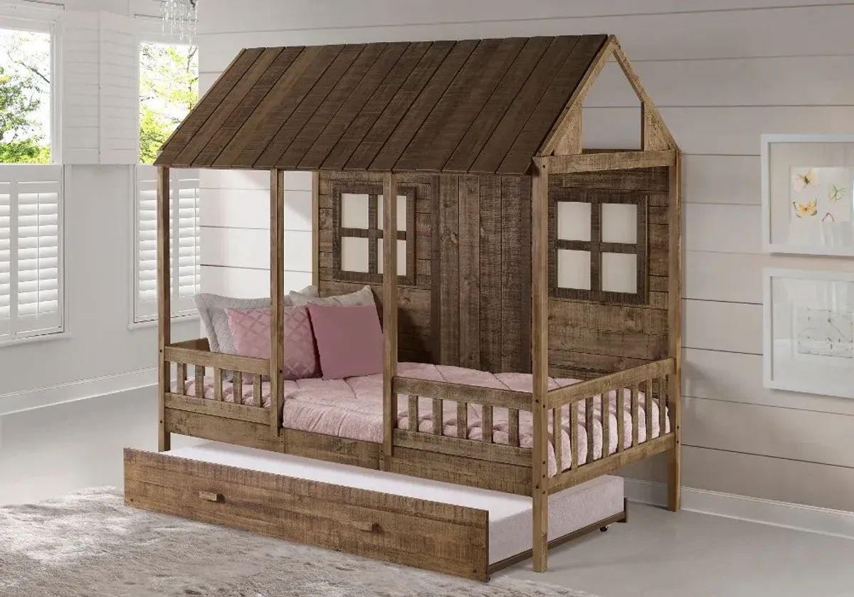 Rustic Driftwood Twin Low Loft Bed - Front Porch