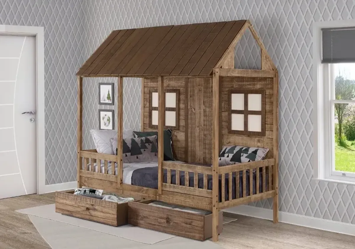 Rustic Driftwood Twin Low Loft Bed - Front Porch