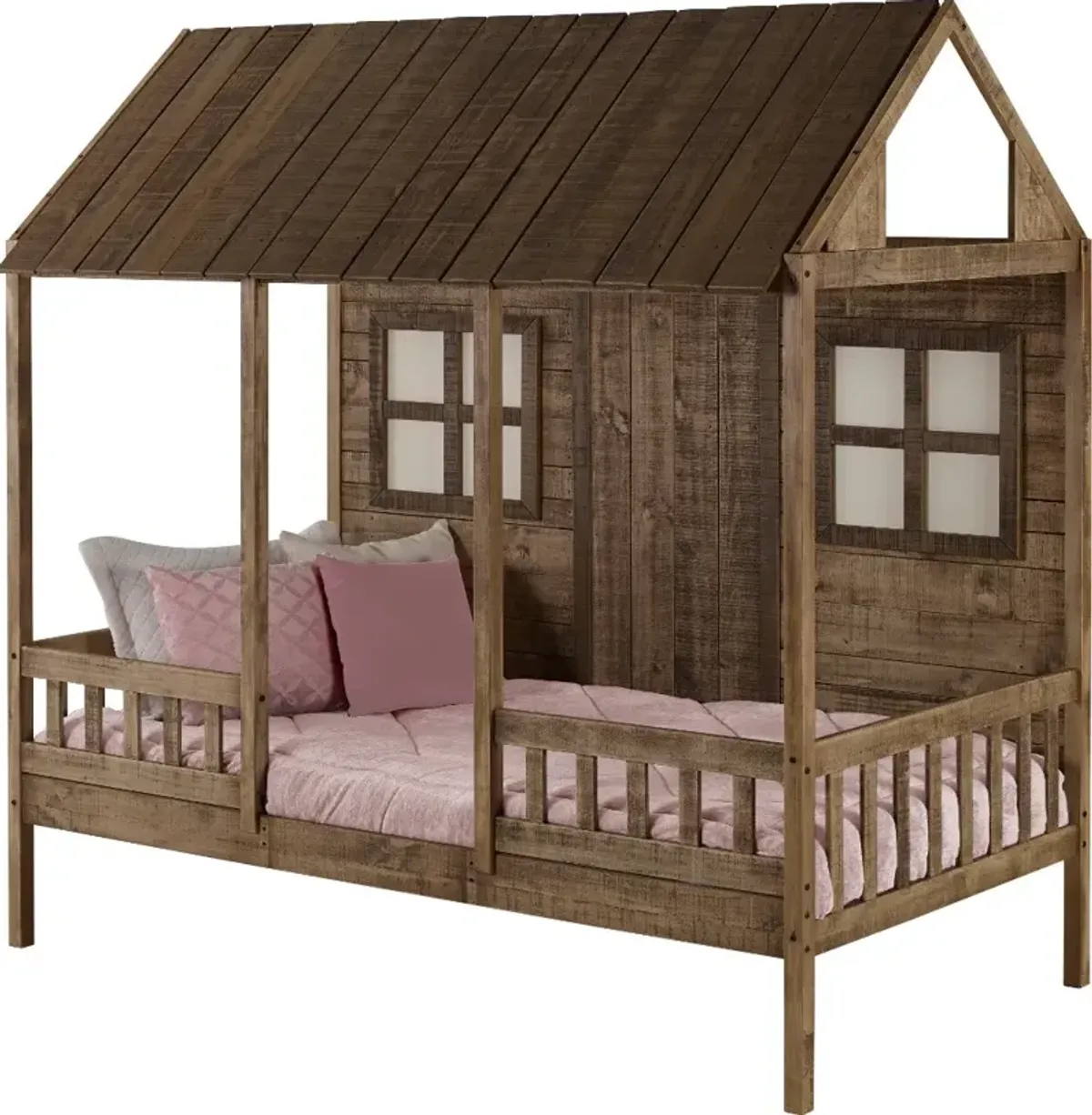 Rustic Driftwood Twin Low Loft Bed - Front Porch