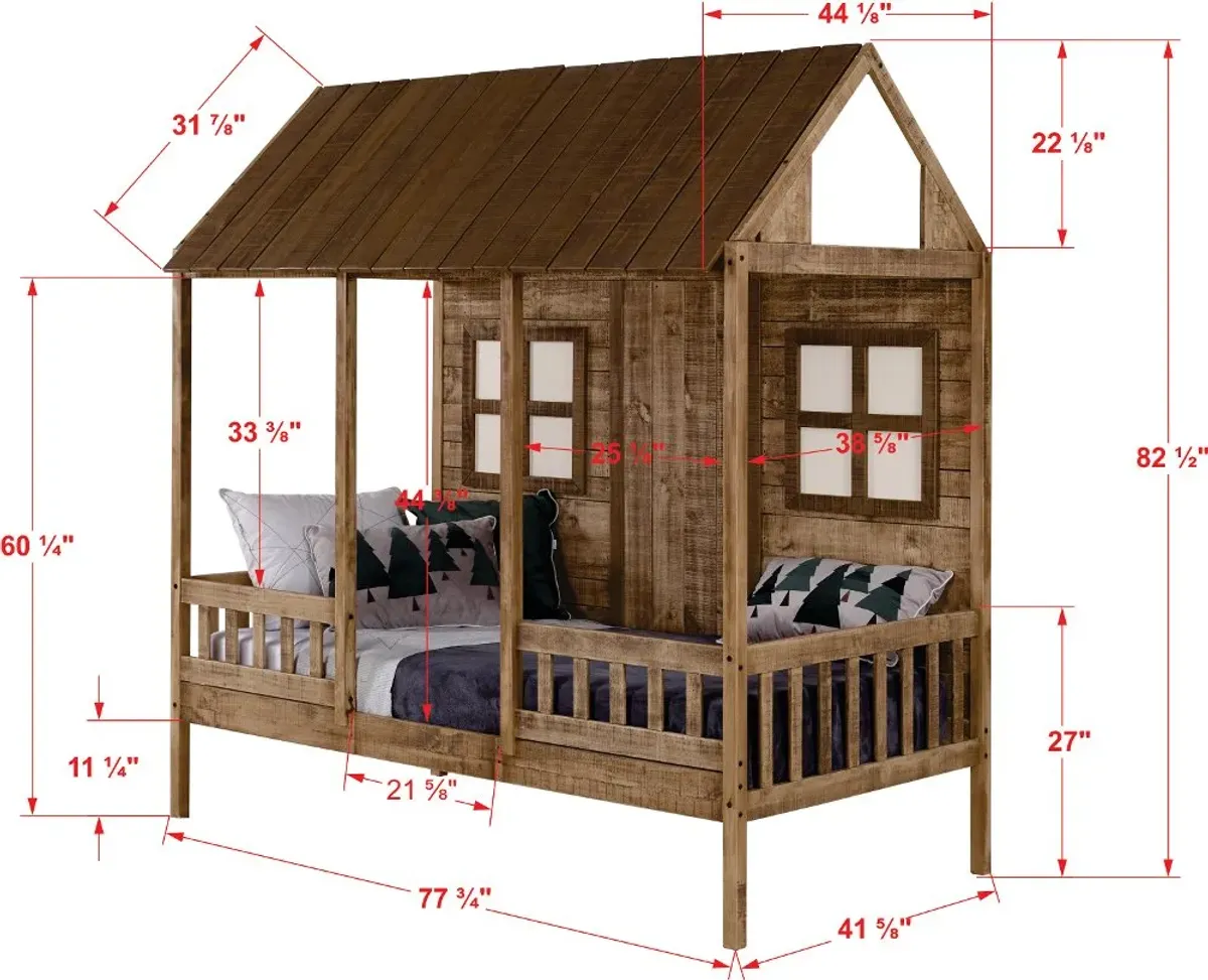 Rustic Driftwood Twin Low Loft Bed - Front Porch