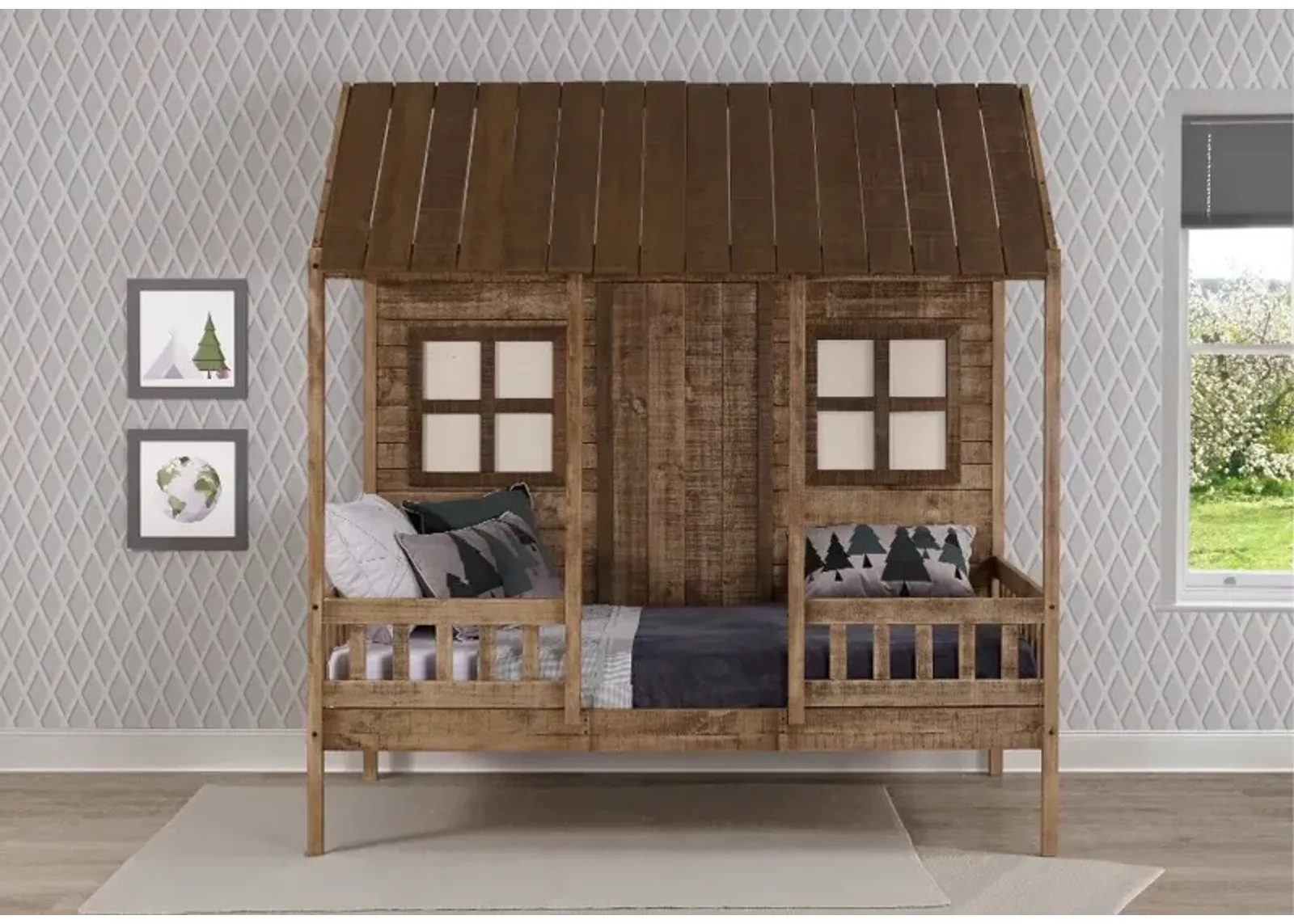 Rustic Driftwood Twin Low Loft Bed - Front Porch