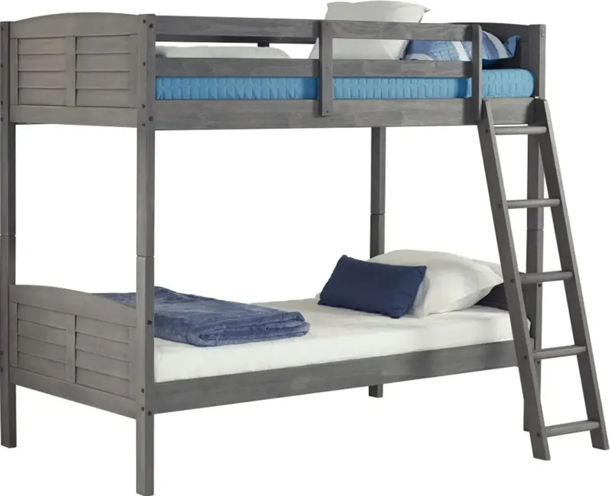 Antique Gray Twin over Twin Bunk Bed - Louver