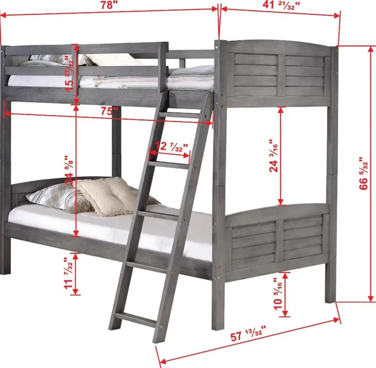 Antique Gray Twin over Twin Bunk Bed - Louver