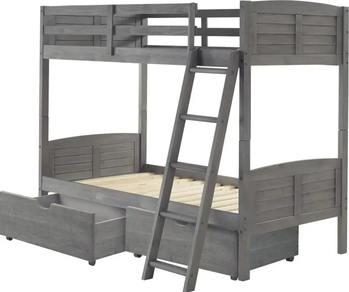 Antique Gray Twin over Twin Bunk Bed - Louver