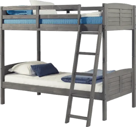 Antique Gray Twin over Twin Bunk Bed - Louver