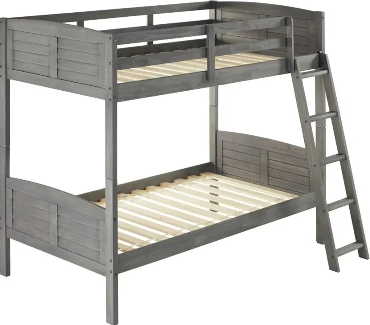 Antique Gray Twin over Twin Bunk Bed - Louver