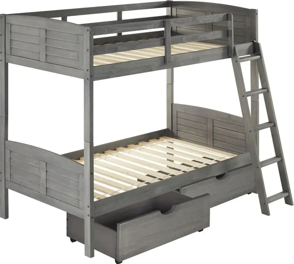 Antique Gray Twin over Twin Bunk Bed - Louver