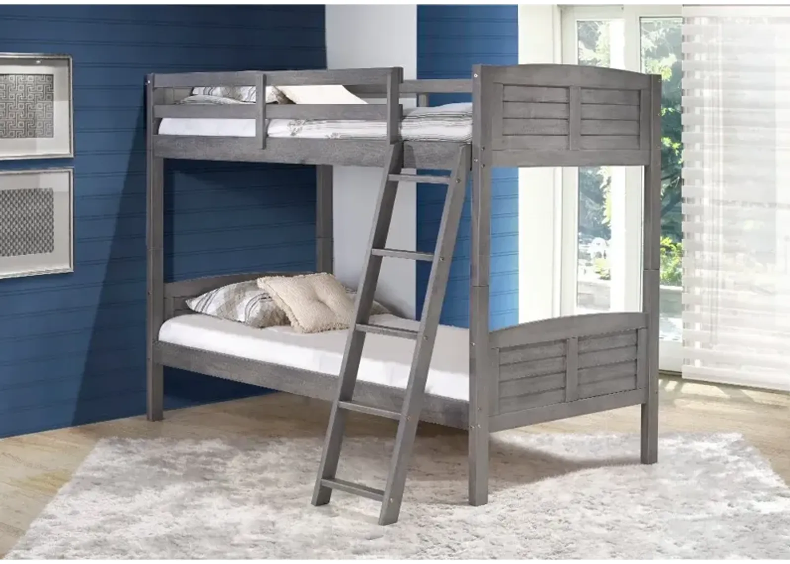 Antique Gray Twin over Twin Bunk Bed - Louver